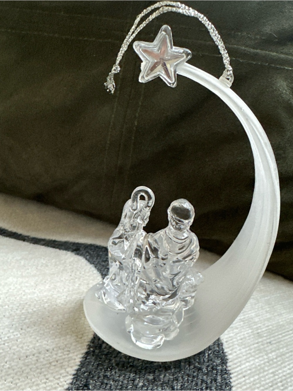 Nativity Frosted Moon Ornament Kurt Adler Vtg Translucent Clear Christmas 5 inch